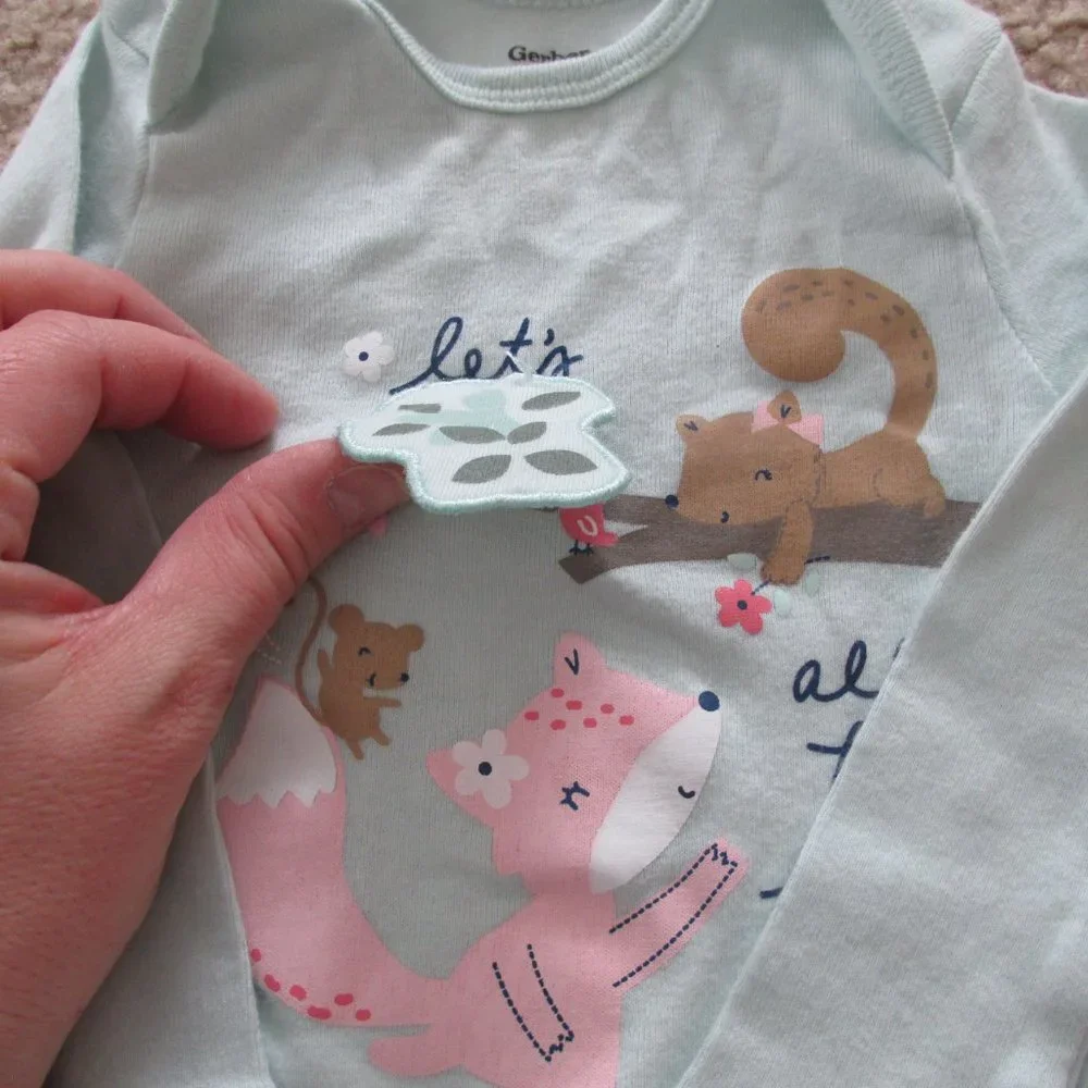 Gerber 1 Pc Bodysuit‎ Infant Girls 3-6M Green Long Sleeve Fox Lets Be Friends
